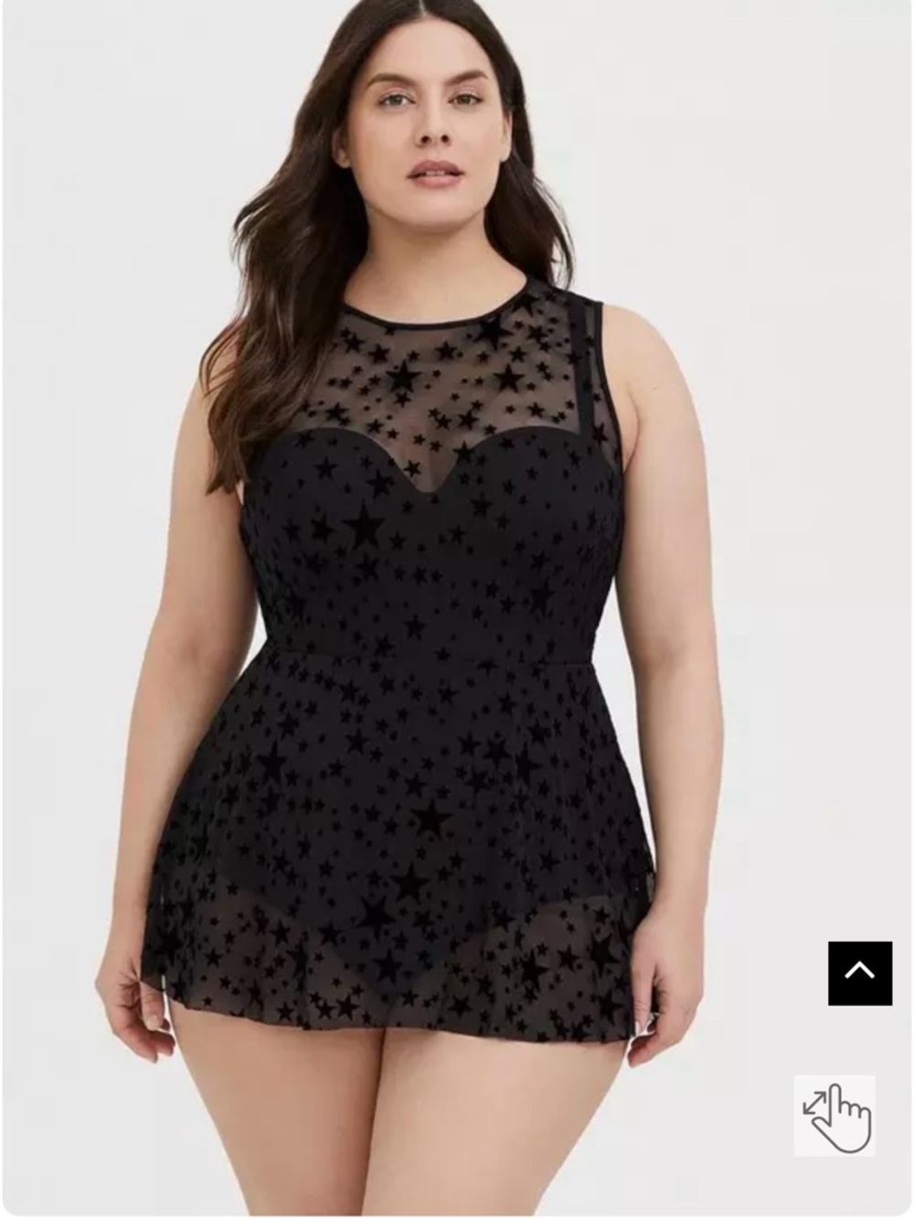 Torrid Swim Underwire Short Mesh Overlay Swim With Brief Black Stars Size 1 D/DD